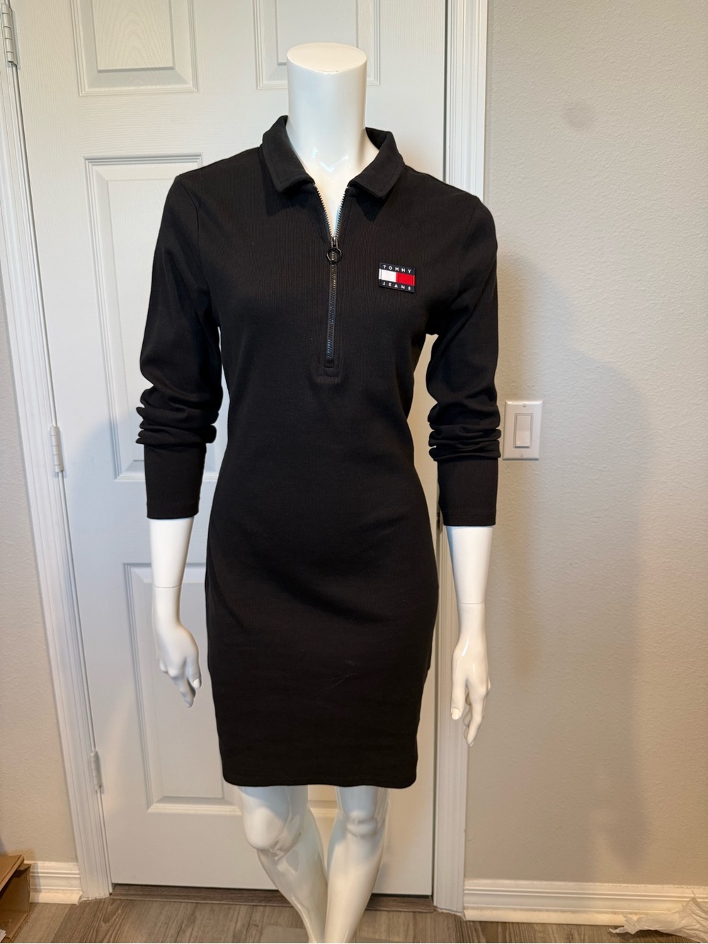 Tommy Hilfiger Black Long-Sleeve Zip Polo Dress